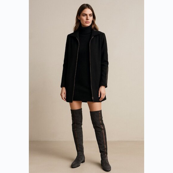 Vince Camuto Filtra Over The Knee Boots Size 6 Gray Suede Bronze Snake Trim - Picture 1 of 11